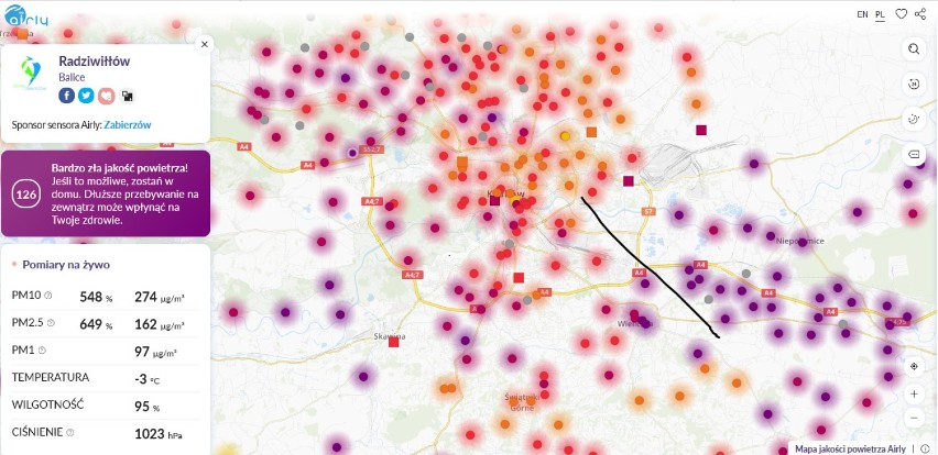 Stan z godz. 14 z 17 grudnia, Kraków i okolice.
Wczoraj...