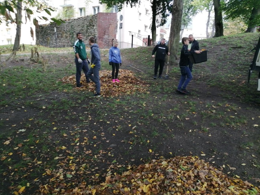 Uczniowie SOSW robią porządki w parku w ramach praktyk
