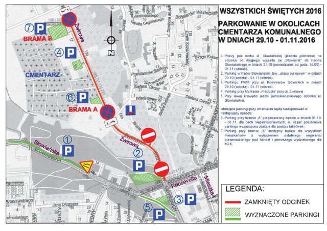 Tymczasowa organizacja ruchu drogowego na ulicach dojazdowych do cmentarza komunalnego przy ul. Żwirowej w związku z dniem Wszystkich Świętych