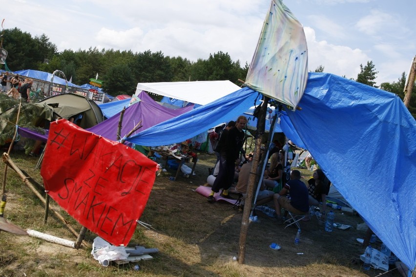 Po środku pola wystaje wielka flaga ze stokrotką. Tak też...