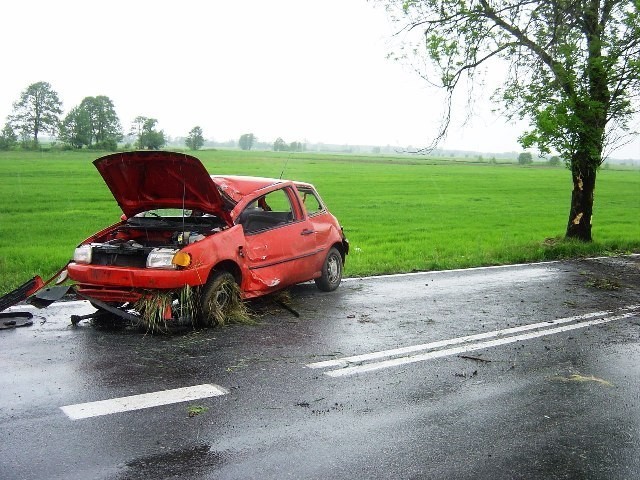 Wypadek w miejscowości Sporne. Samochód uderzył w drzewo