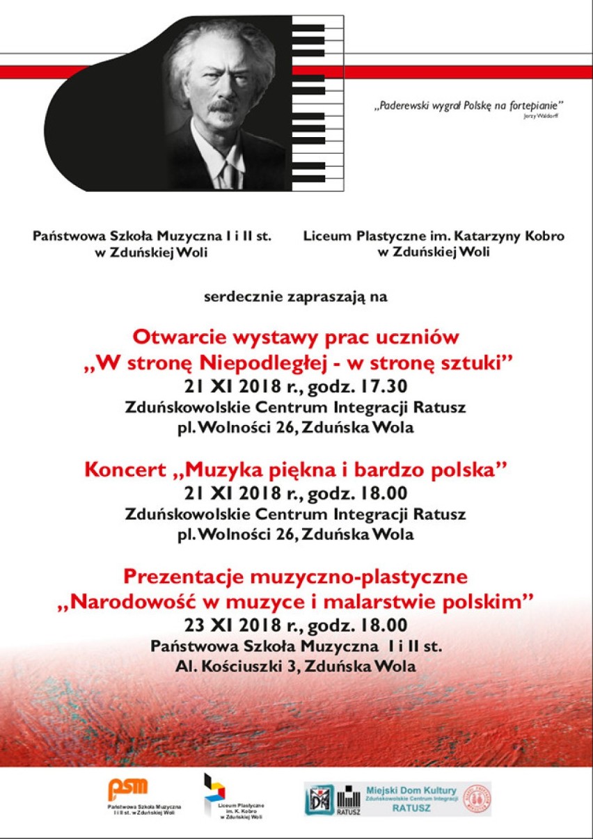 Wystawy i koncert o Niepodległości w Zduńskiej Woli [plakaty]