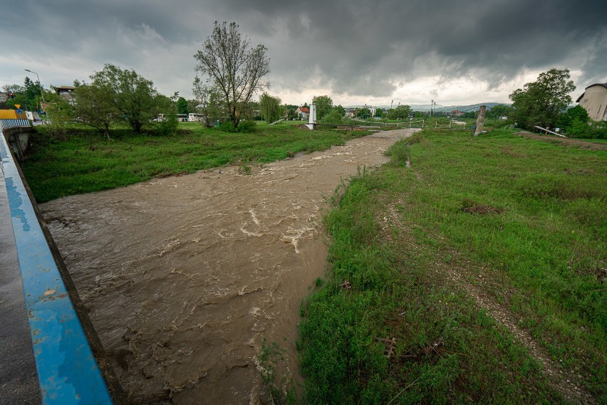 Nowy Sącz. Wody w rzekach przybywa. Wysoki stan na  Kamienicy i Łubince  [ZDJĘCIA]