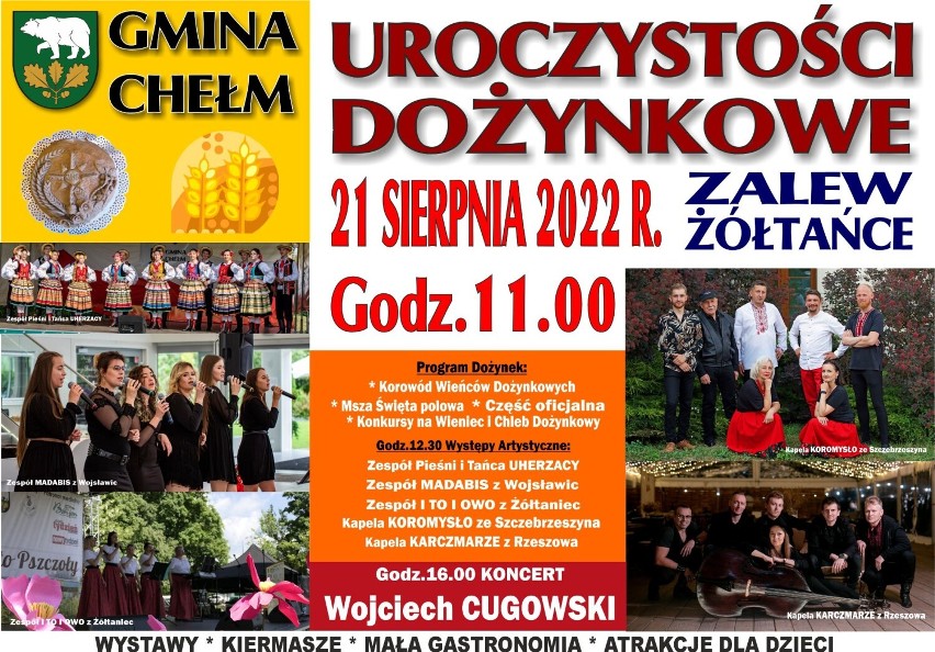 Gmina Chełm. Wojciech Cugowski zaśpiewa na dożynkach nad zalewem Żółtańce