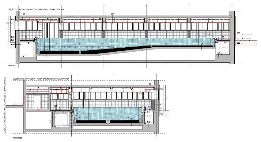 Przekrój zaplanowanego basenu przy szkole podstawowej w...