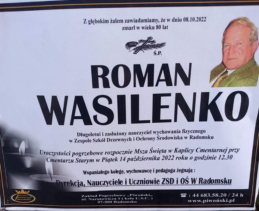 Zmarł Roman Wasilenko, długoletni nauczyciel w ZSDiOŚ w Radomsku