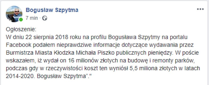 Bogusław Szpytma przeprasza. Przegrał proces wyborczy