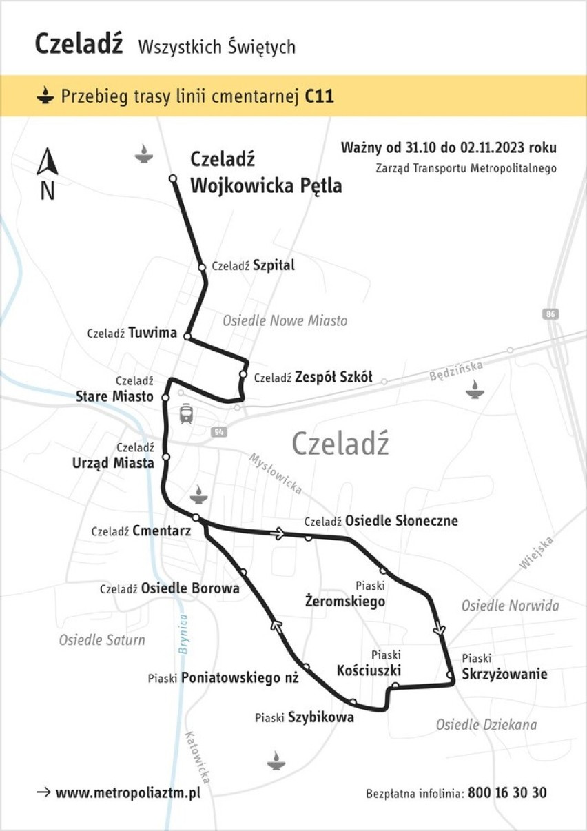 Przebieg linii C11 w Czeladzi