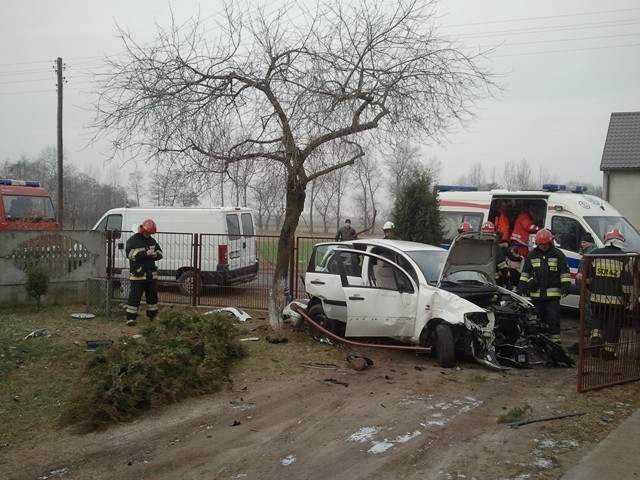 Wypadek w miejscowości Cienin Perze. Citroen na drzewie