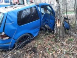 Wypadek pod Tarnowem. W Laskówce Chorąskiej volkswagen golf uderzył w drzewo. Ranny został kierowca samochodu [ZDJĘCIA]