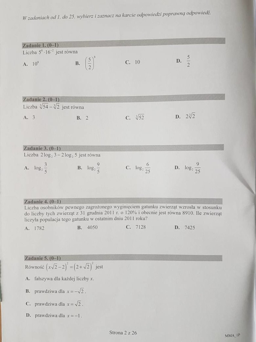 Matura 2017. Matematyka poziom podstawowy [ARKUSZE CKE, PYTANIA, ODPOWIEDZI]