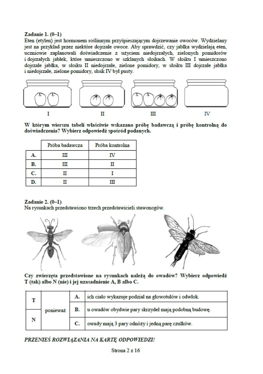 Test gimnazjalny 2014 - Przyroda