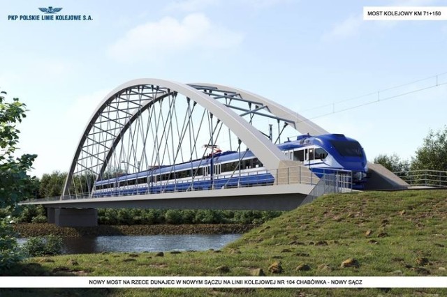 Według zapewnień Ministerstwa Infrastruktury koleją Podłęże - Piekiełko pojedziemy już w 2027 roku. Na zdjęciu jedna z wizualizacji fragmentu trasy (most na Dunajcu w Nowym Sączu)