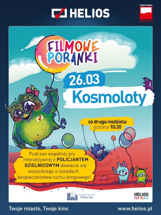 W niedzielę przed seansem bajki w ramach "Poranków filmowych" w kinie Helios, dzieci spotkają się z policjantami