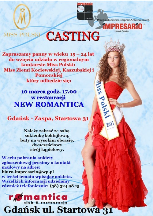 Casting do Miss Ziemi Kaszubskiej, Kociewskiej i Pomorskiej w sobotę w Gdańsku