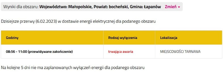 Tam nie ma lub nie będzie prądu w powiatach bocheńskim i...
