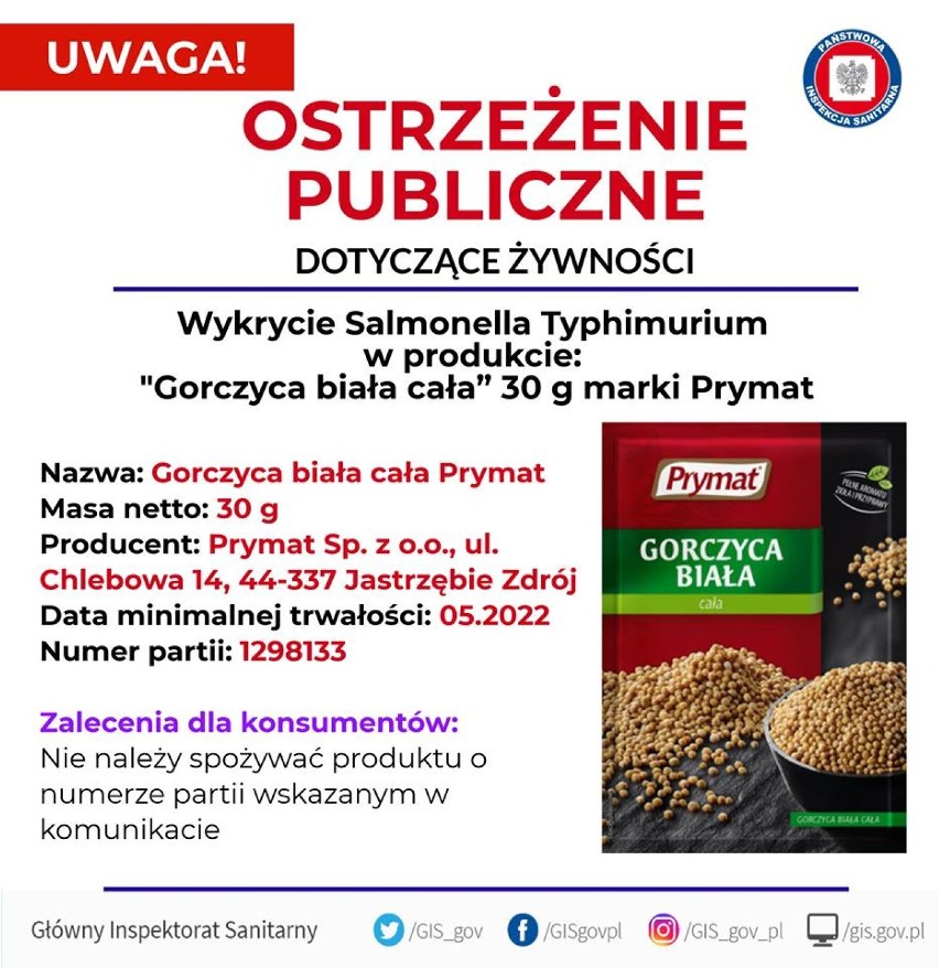 Uwaga! Salmonella w popularnej przyprawie znanej marki. Sprawdź, czy masz ją w kuchni.