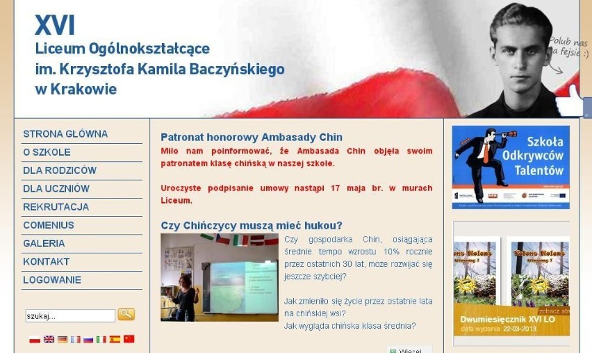 Strona internetowa XVI LO im. K.K. Baczyńskiego w Krakowie...