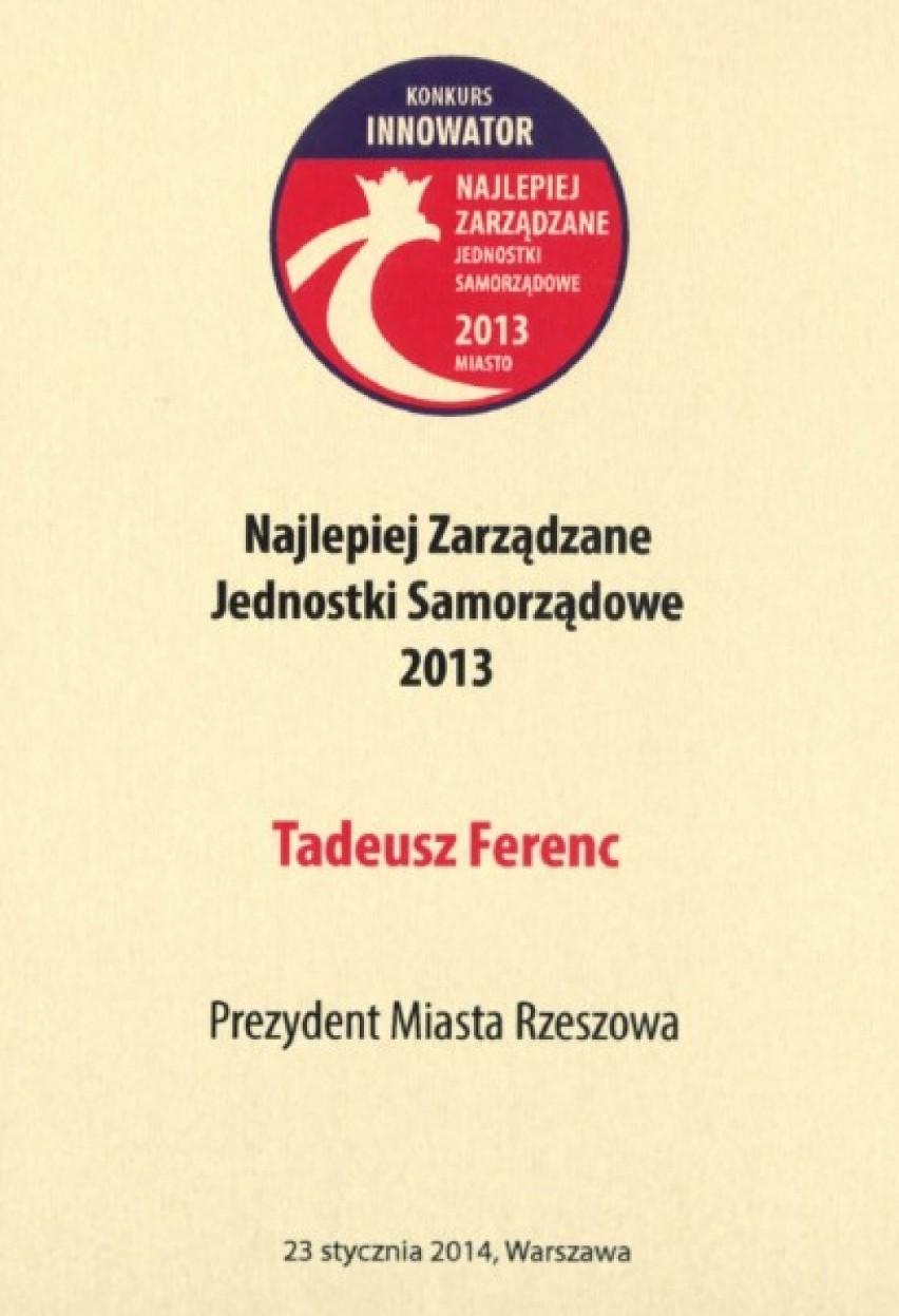 Prezydent Rzeszowa Tadeusz Ferenc nagrodzony