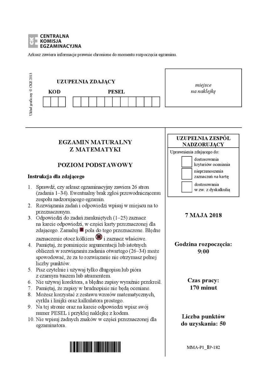 Prezentujemy arkusz CKE z matematyki na poziomie...