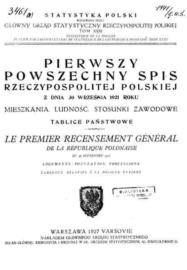 Polska Spis powszechny 1921. GUS.