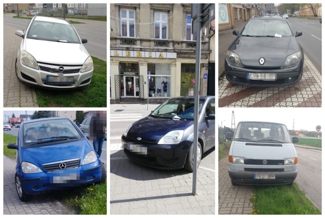 Zdjęcia z interwencji Straży Miejskiej w Inowrocławiu, dotyczących nieprawidłowego parkowania, w kwietniu 2023 roku.