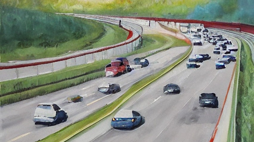 Autostrada A4 uwieczniona na wygenerowanym obrazie. Na...