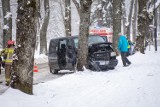 Zakopane. Niebezpiecznie na drogach. Bus wpadł w poślizg i uderzył w drzewo 