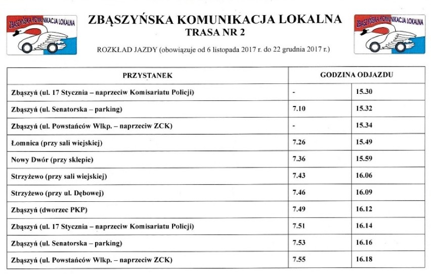 Zbąszyńska Komunikacja Lokalna - Rozkład jazdy