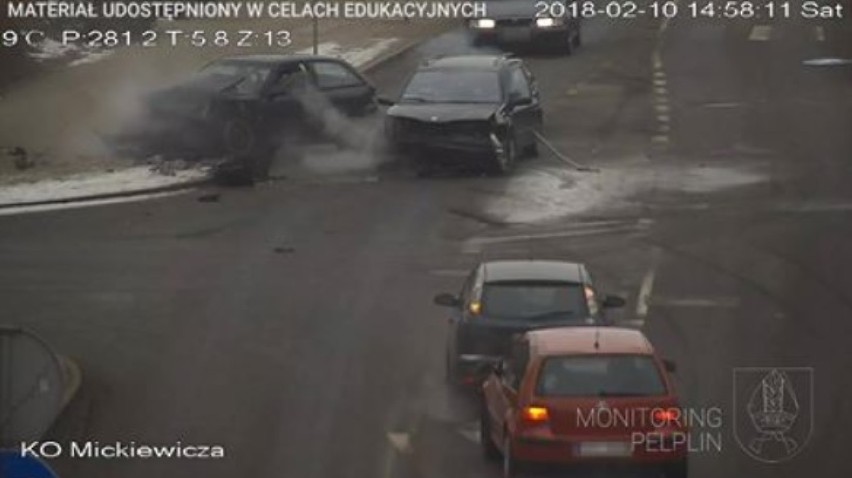 Wypadek w Pelplinie zarejestrowały kamery miejskiego...