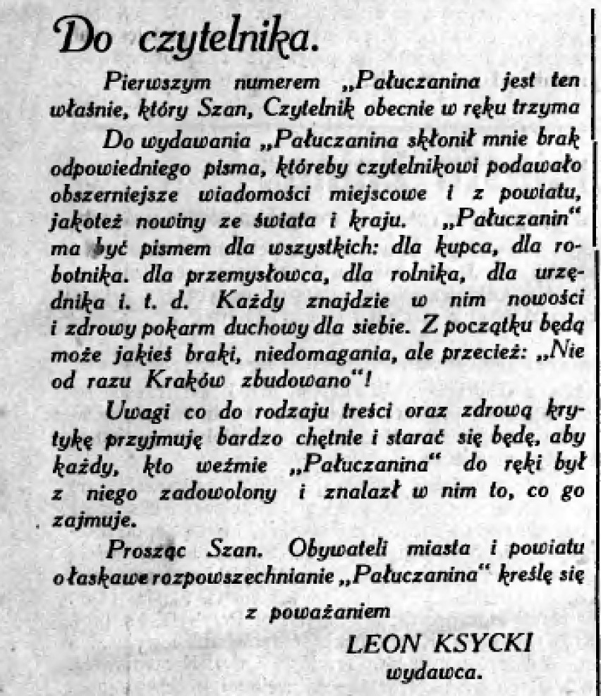 Pierwsze wydanie Pałuczanina z 1927 roku.