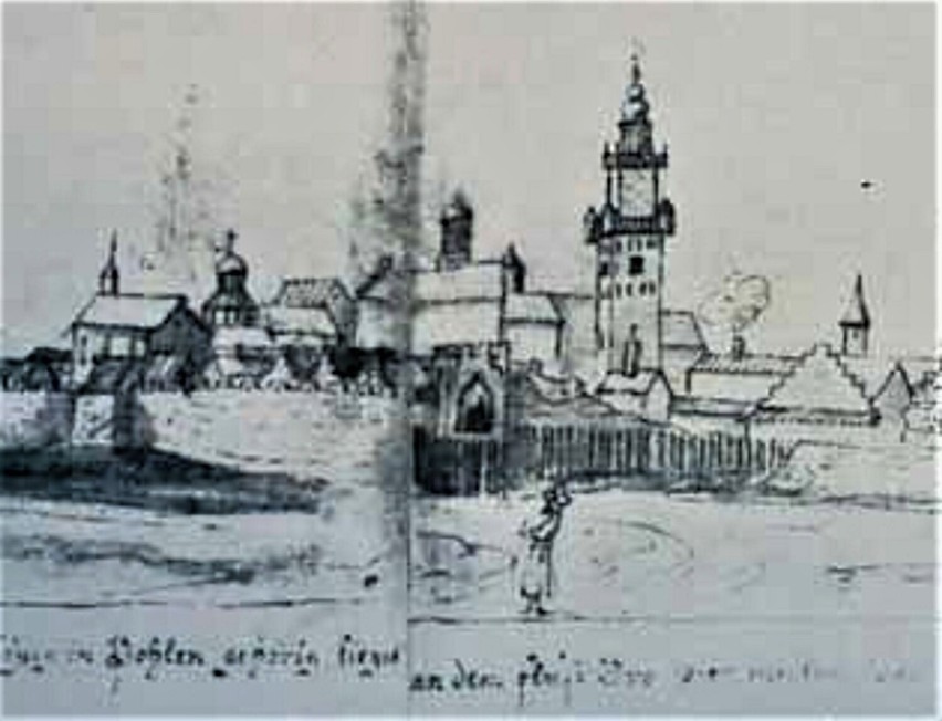Wieża ratuszowa w Bydgoszczy na szkicu Johanna Storma z 1661...