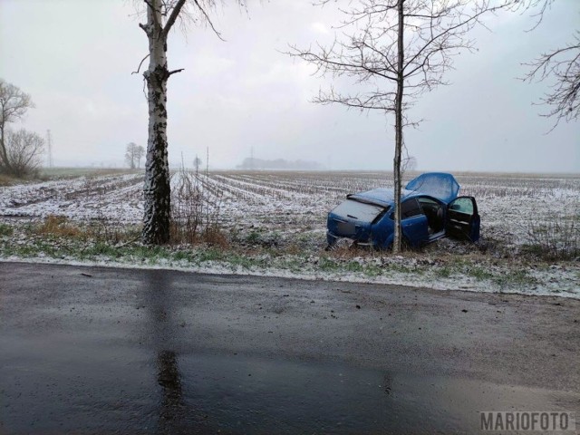 Osobówka wypadła z drogi w Dębiu.