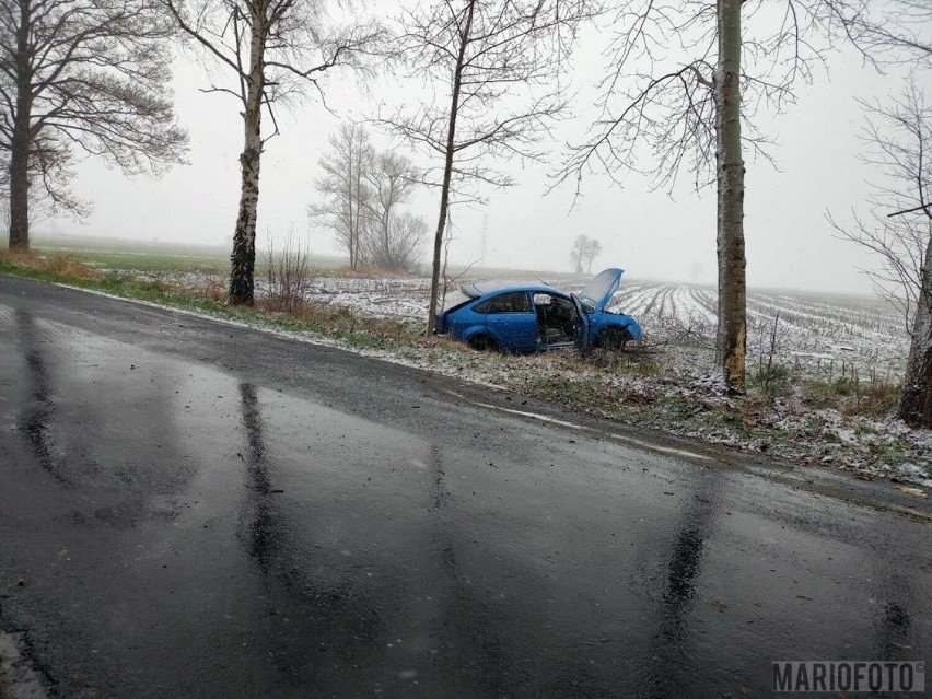 Osobówka wypadła z drogi w Dębiu.