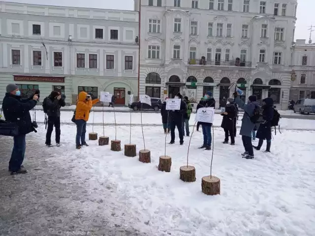 Protest w obronie masowej wycinki drzew podczas rewitalizacji linii kolejowej Cieszyn - Goleszów