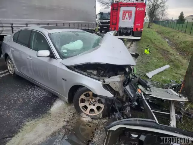 24-letni kierowca uderzył samochodem marki bmw w drzewo.