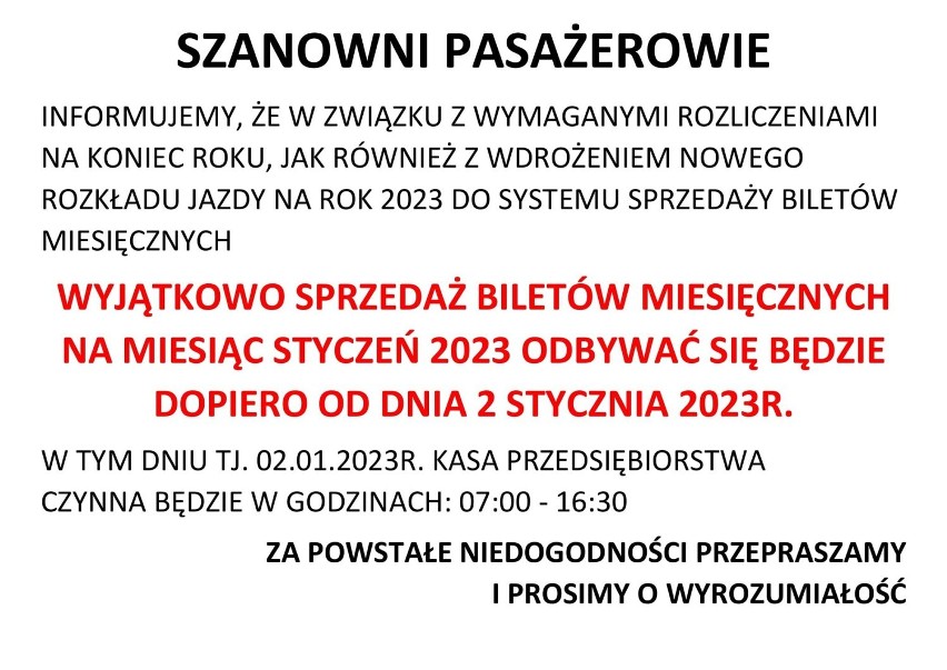 Nowy rozkład jazdy MPK w gminie Opoczno od 1 stycznia 2023 roku ROZKŁAD JAZDY