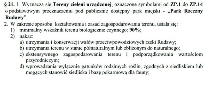 Fragment zapisów planu miejscowego