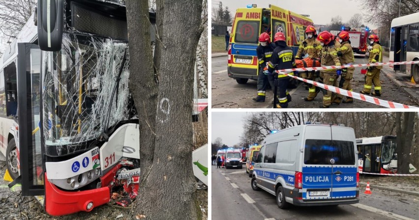 Wypadek autobusu w Jastrzębiu-Zdroju - ZDJĘCIA. Mogło dojść do tragedii! dziewięć osób jest rannych