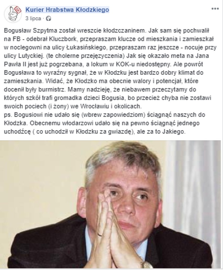 Kontrowersyjne wpisy kłodzkiego urzędnika. Bogusław Szpytma idzie z nim do sądu