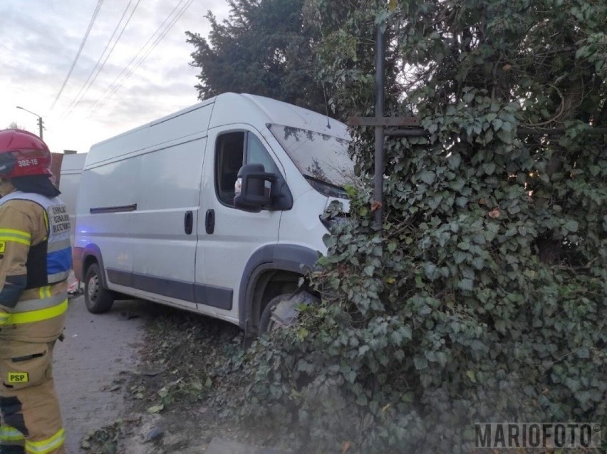 W Dobrzeniu Wielkim dostawczy bus uderzył w słup i...