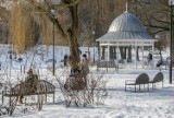 Zima w Parku Oruńskim w Gdańsku. Wszędzie biały puch! W słoneczną niedzielę spacerowiczów nie brakowało 