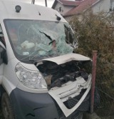 Wypadek na trasie Warlubie-Nowe. Bus uderzył w ogrodzenie. Dwie osoby trafiły do szpitala