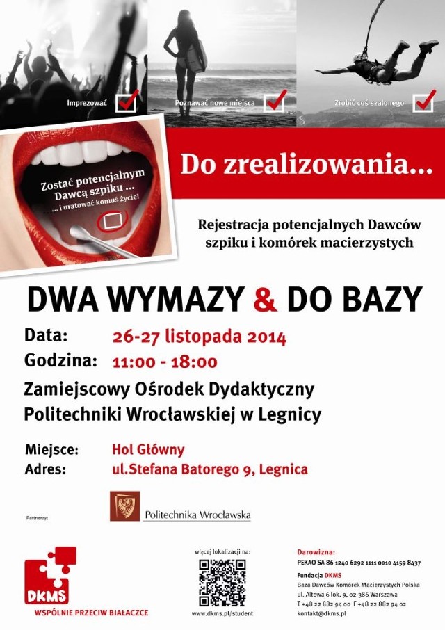 Już za tydzień wielki finał IV ogólnopolskiego projektu "Dwa wymazy & do bazy", odbędzie się rejestracja potencjalnych dawców szpiku