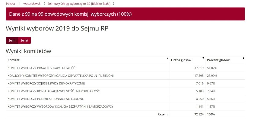 Wyniki wyborów 2019 w Wodzisławiu Śląskim - dane oficjalne! Kto dostał się do Sejmu i Senatu? [Wodzisław Śląski WYNIKI PKW]