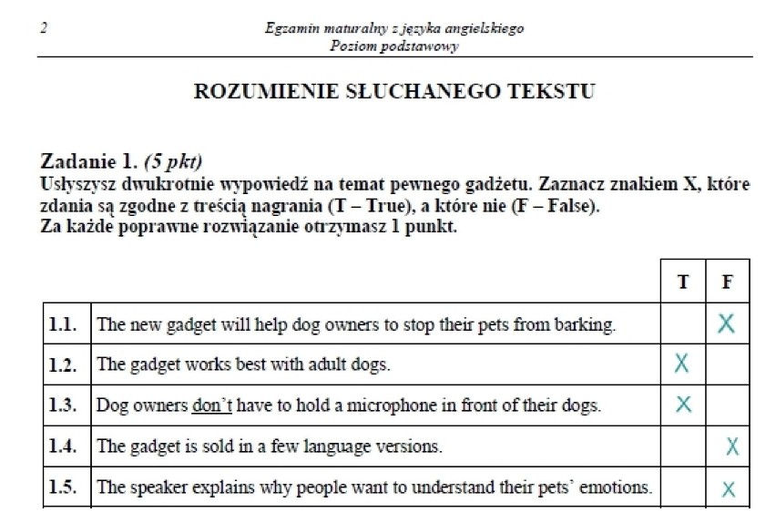 MATURA 2014 JĘZYK ANGIELSKI, POZIOM PODSTAWOWY, ODPOWIEDZI