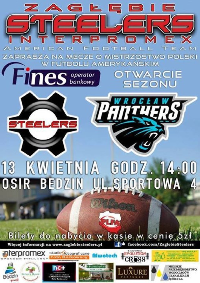 Zagłębie Steelers Interpromex Będzin gra z Panthers Wrocław.