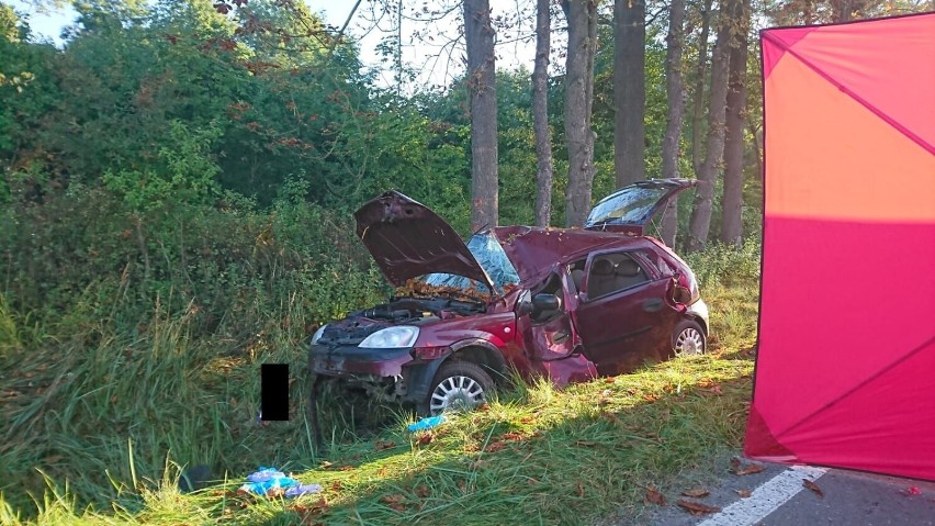 Straszny wypadek w Myszkowie. Auto wypadło z jezdni i uderzyło w drzewo. Zginął 36-latek ZDJĘCIA