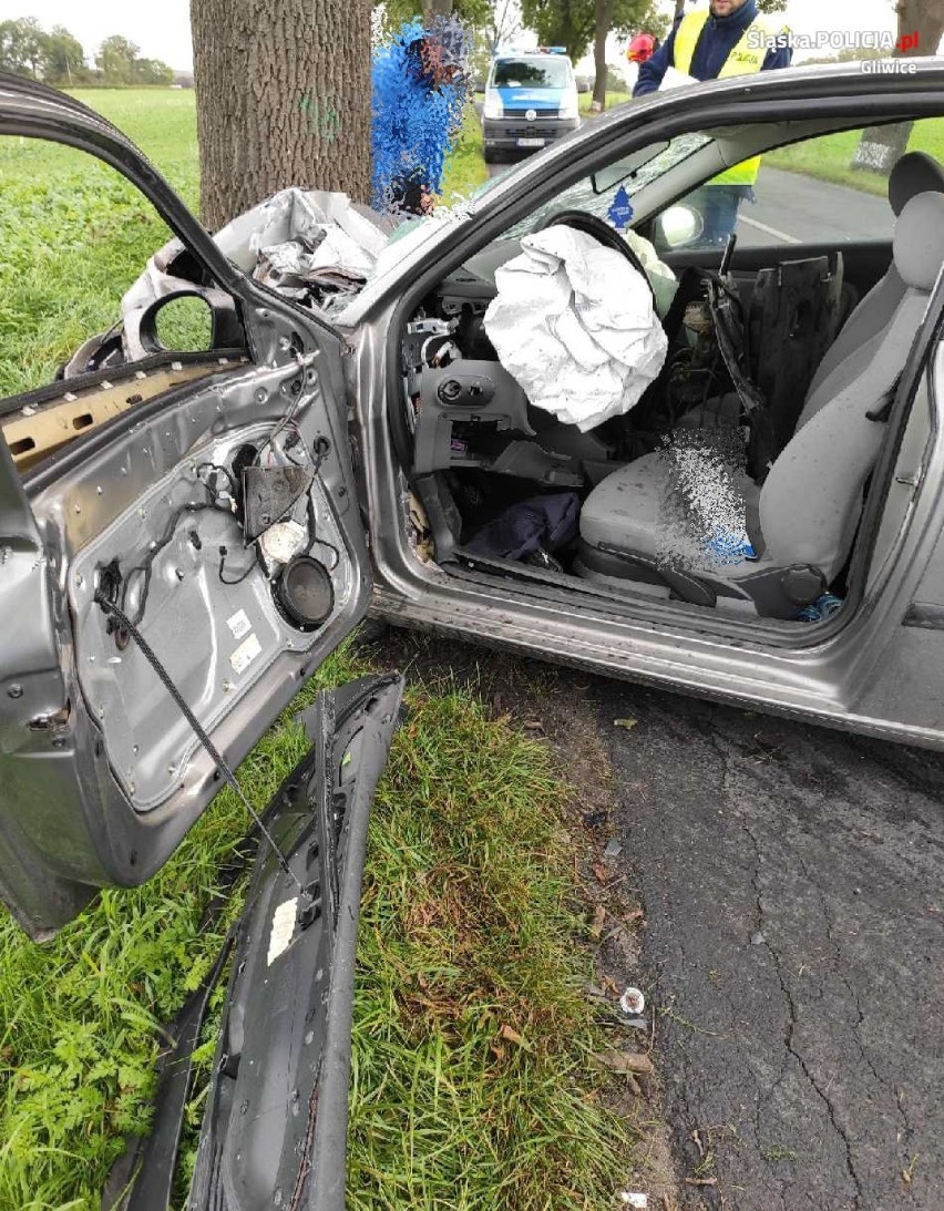 Wypadek w Żernicy. Młody kierowca wjechał w drzewo, dwie osoby ranne