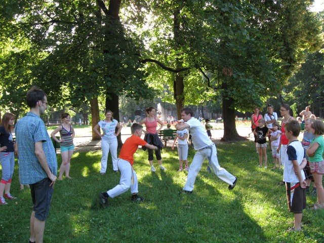 W wakacje w łódzkich parkach można za darmo uczestniczyć w treningach Capoeiry - brazylijskiej sztuki walki.